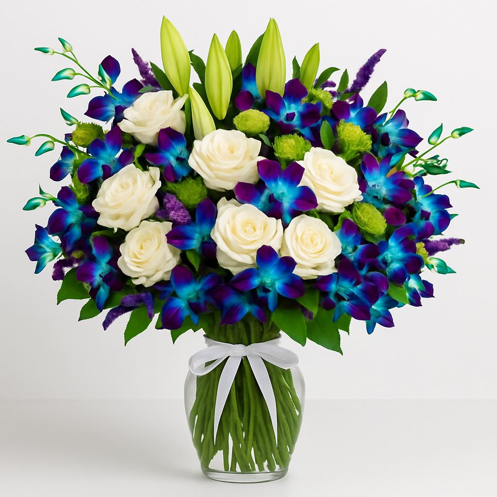 Simply Beautiful – Birthday Roses And Lilies Vase Arrangement #Size_Grand
