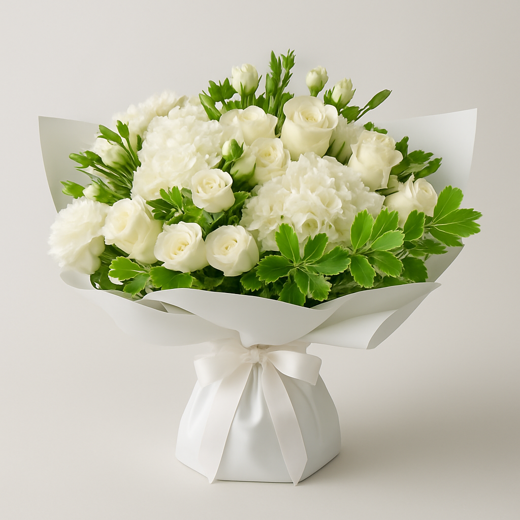Soft Touch Bouquet – Elegant Roses And Hydrangea Hand-Tied Bouquet