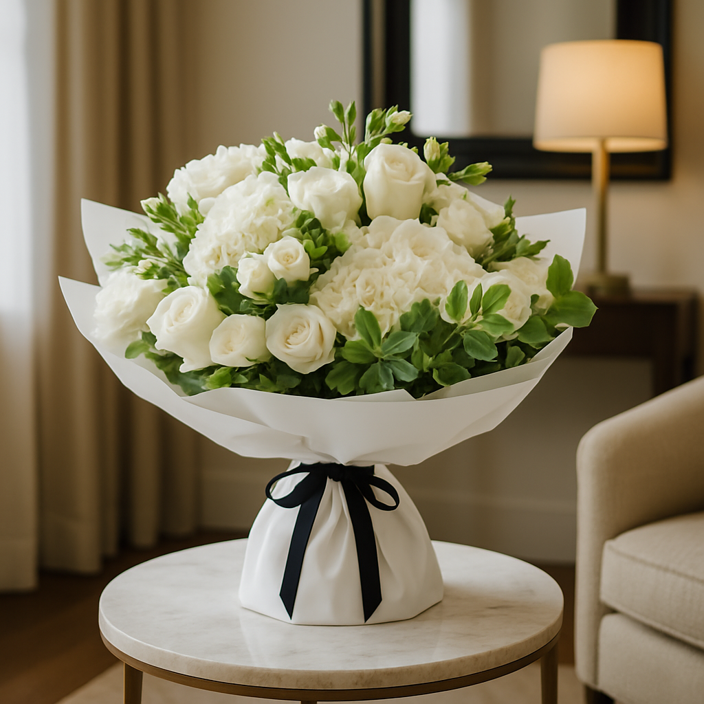 Soft Touch Bouquet – Elegant Roses And Hydrangea Hand-Tied Bouquet