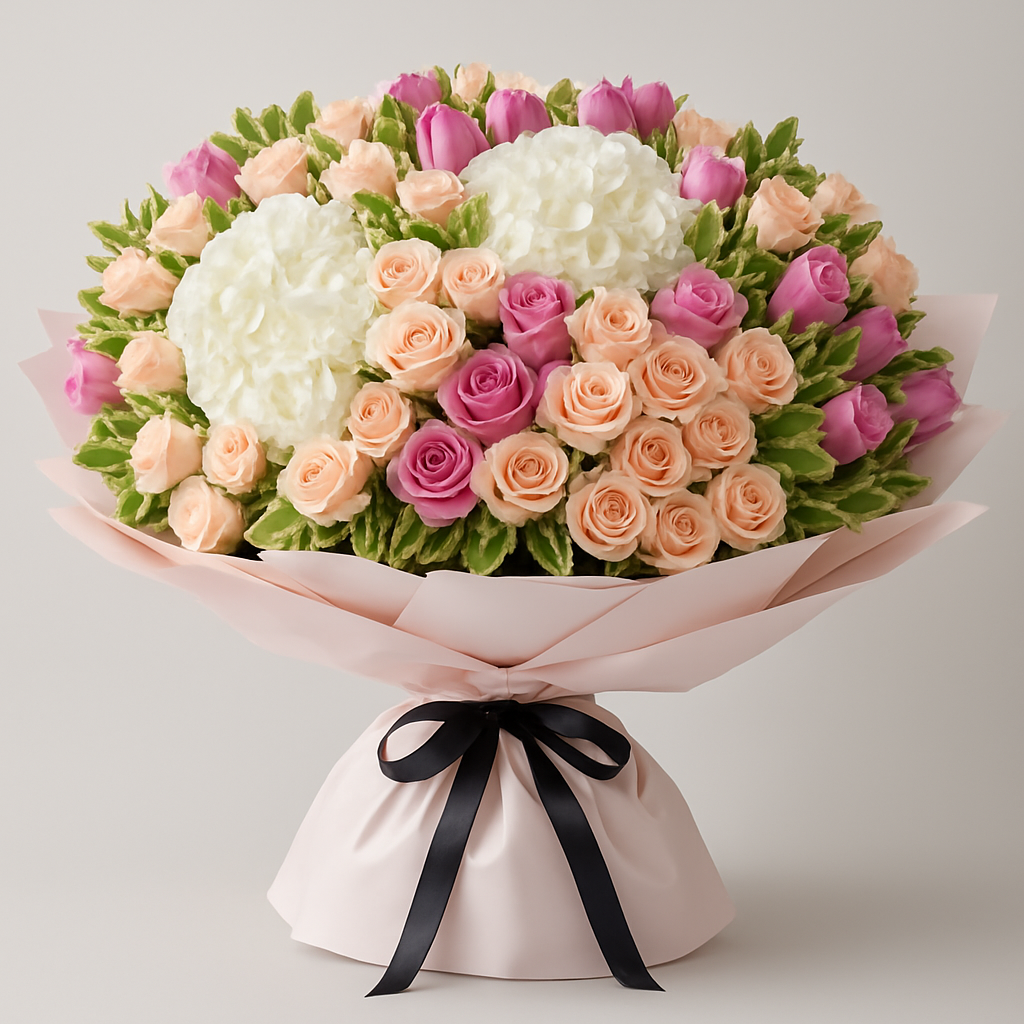 Solace of Pink – Birthday Spray Roses And Roses Bouquet #Size_Grand