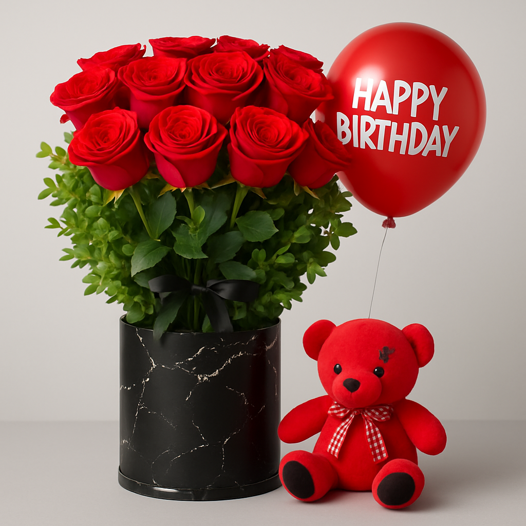 St Austell Teddy Combo – Birthday Roses Gift Set #Size_Classic