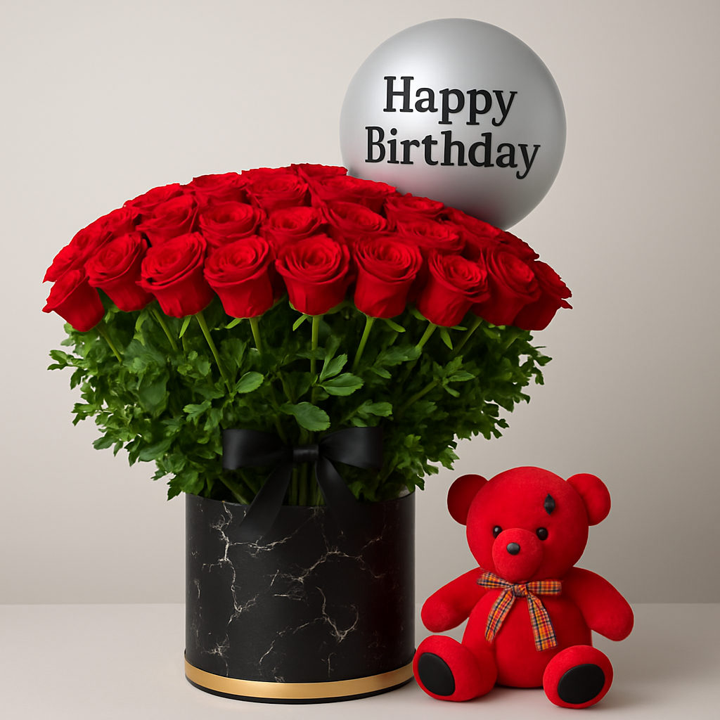 St Austell Teddy Combo – Birthday Roses Gift Set #Size_Deluxe