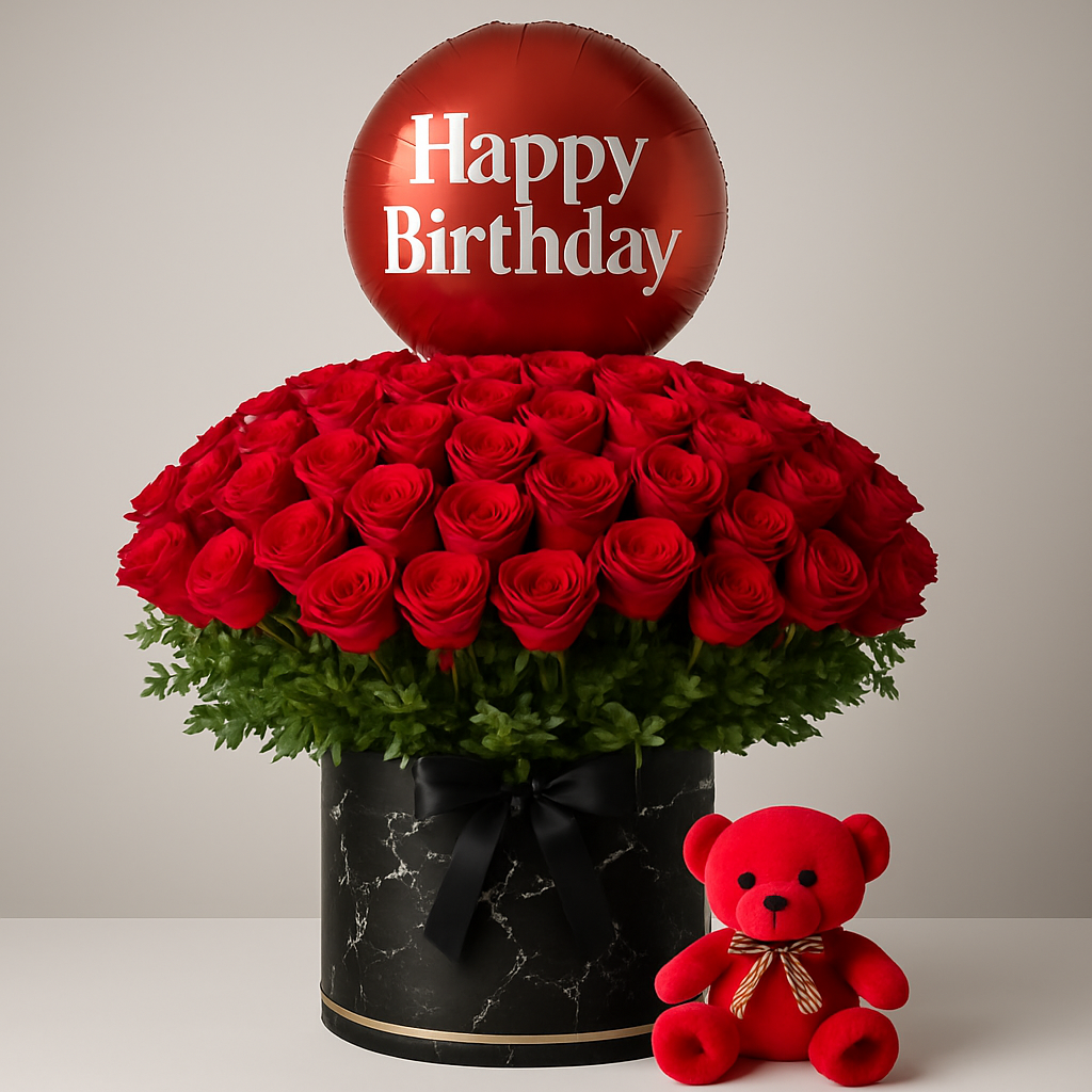 St Austell Teddy Combo – Birthday Roses Gift Set #Size_Grand