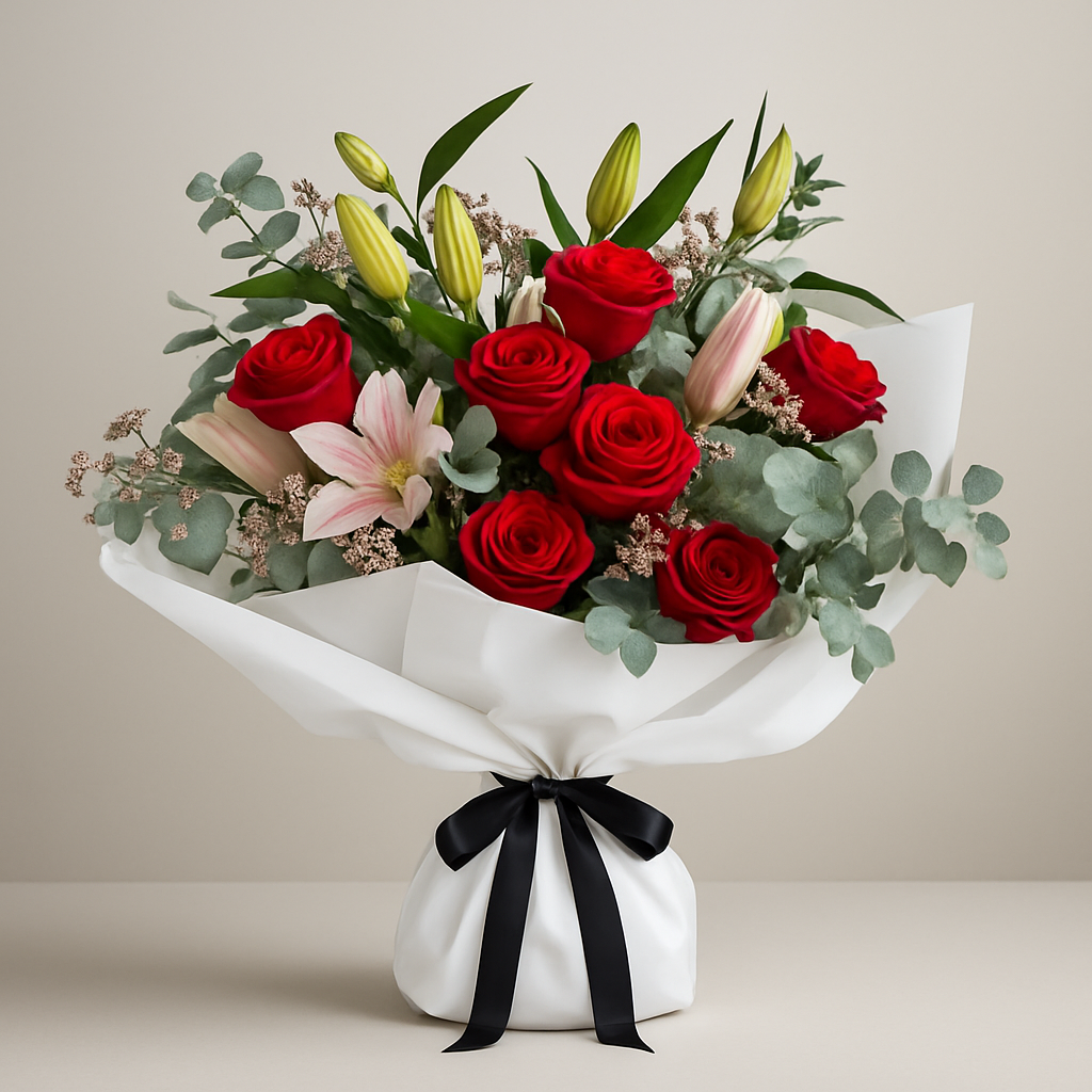Stems From Heaven – Birthday Roses And Lilies Bouquet #Size_Classic