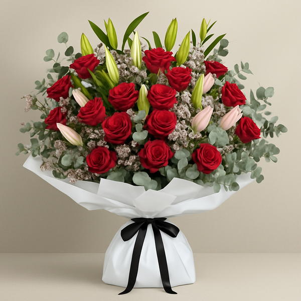 Stems From Heaven – Birthday Roses And Lilies Bouquet