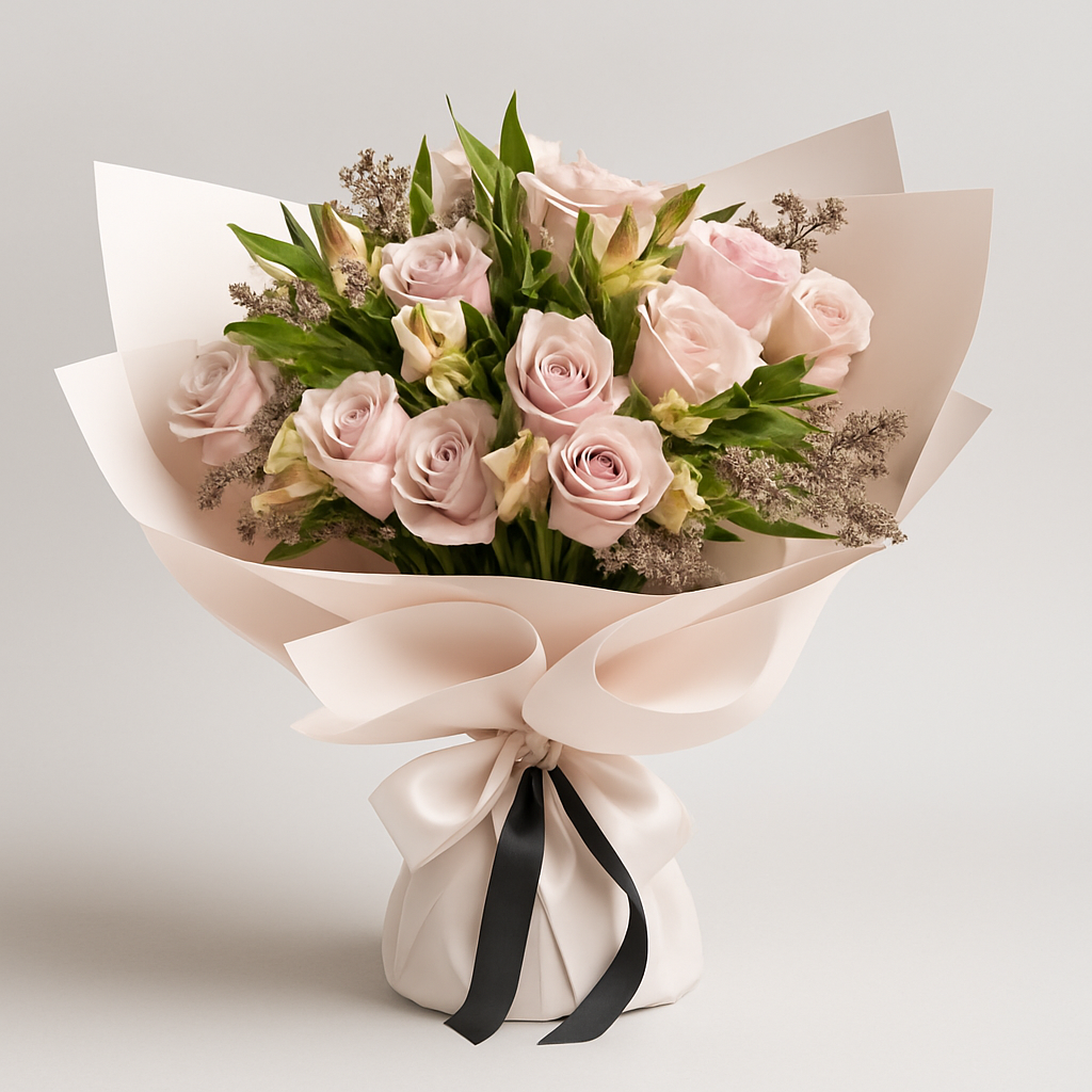 Summer Bliss – Birthday Roses And Alstroemeria Hand-Tied Bouquet #Size_Classic