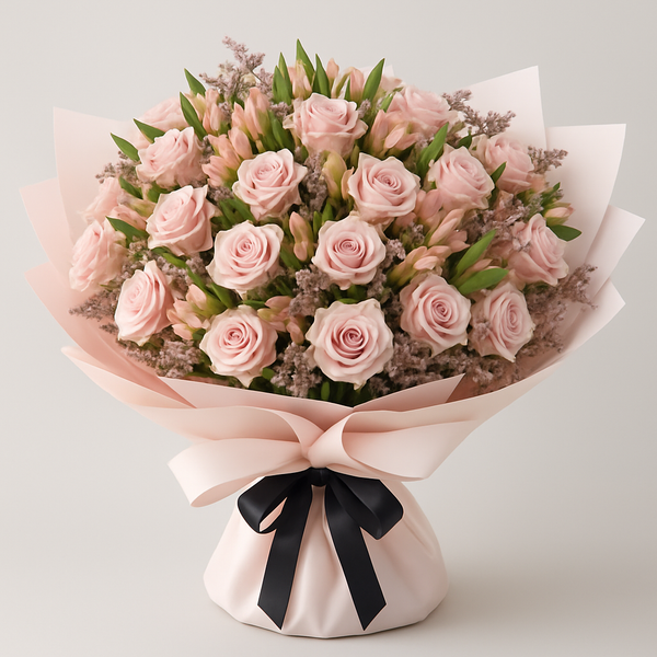 Summer Bliss – Birthday Roses And Alstroemeria Hand-Tied Bouquet