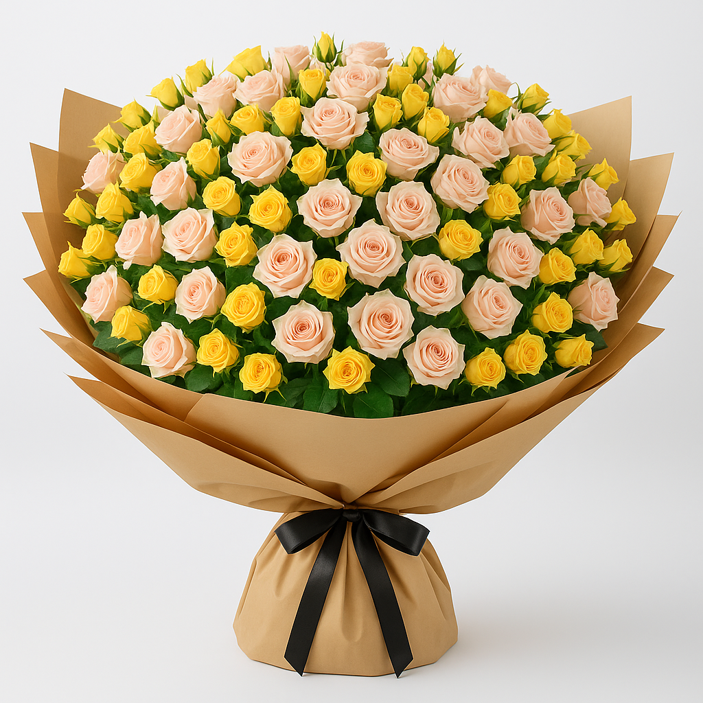 Summer Brights Bouquet – Romantic Roses Hand-Tied Bouquet #Size_Deluxe