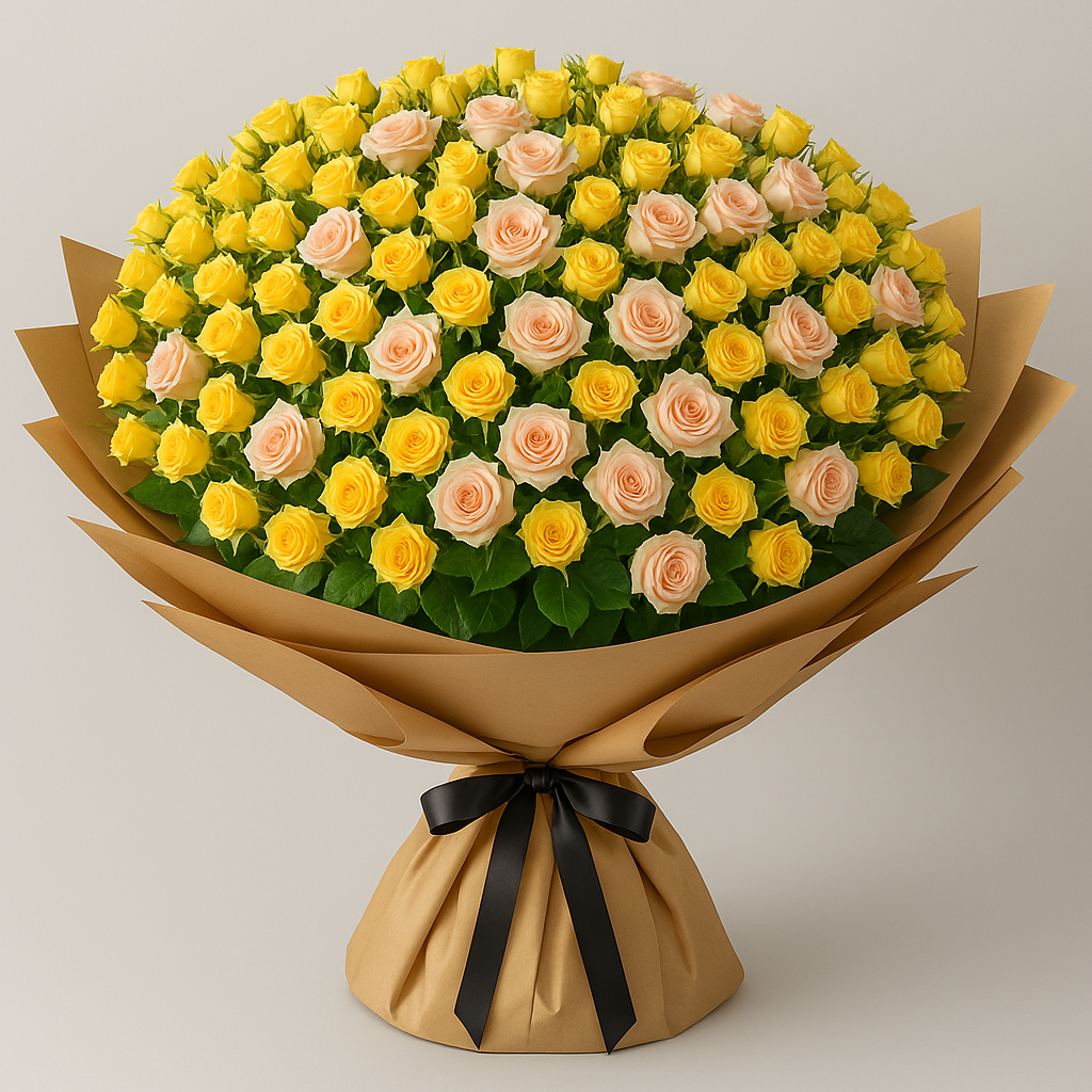 Summer Brights Bouquet – Romantic Roses Hand-Tied Bouquet #Size_Grand