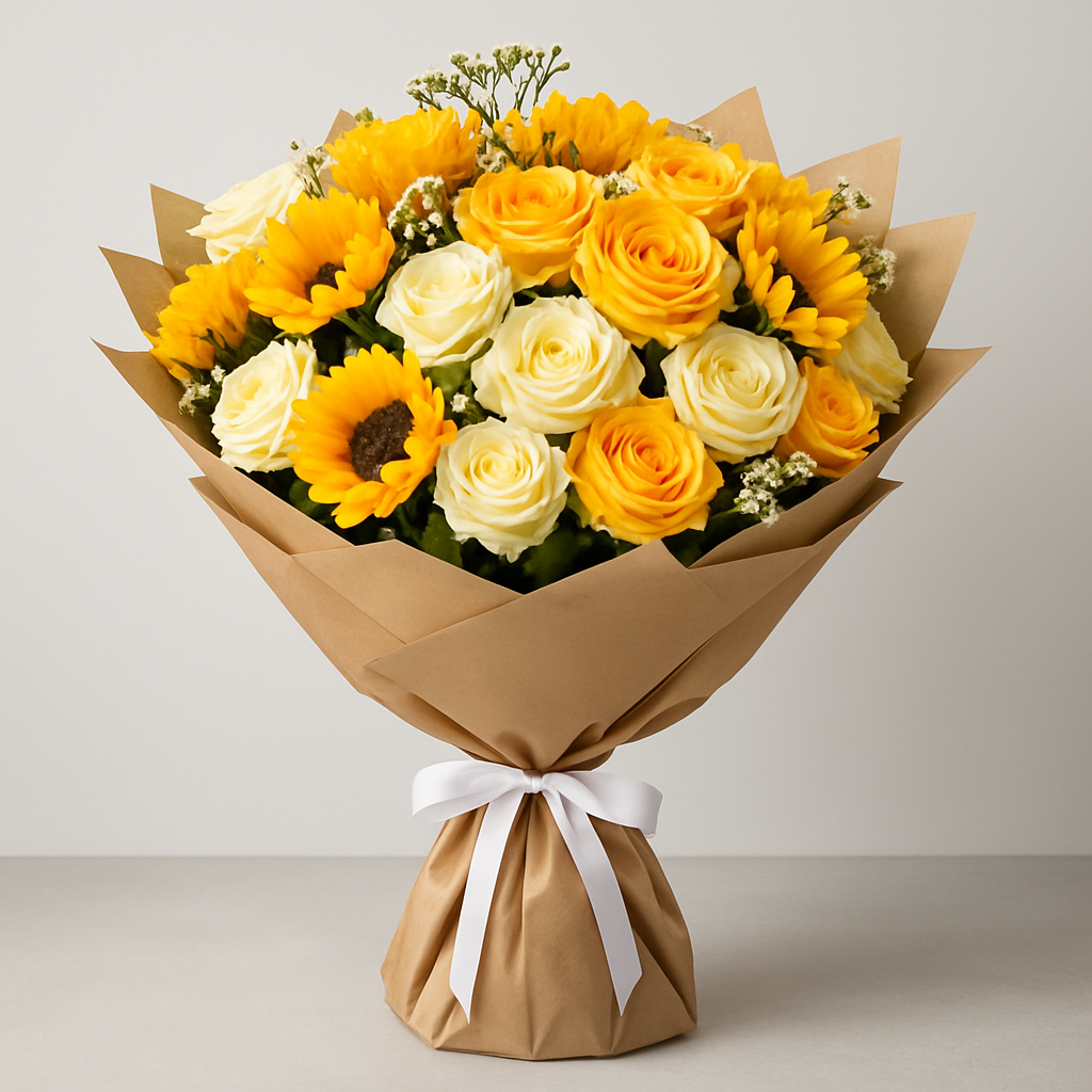 Sunburst – Birthday Roses And Sunflowers Bouquet #Size_Deluxe