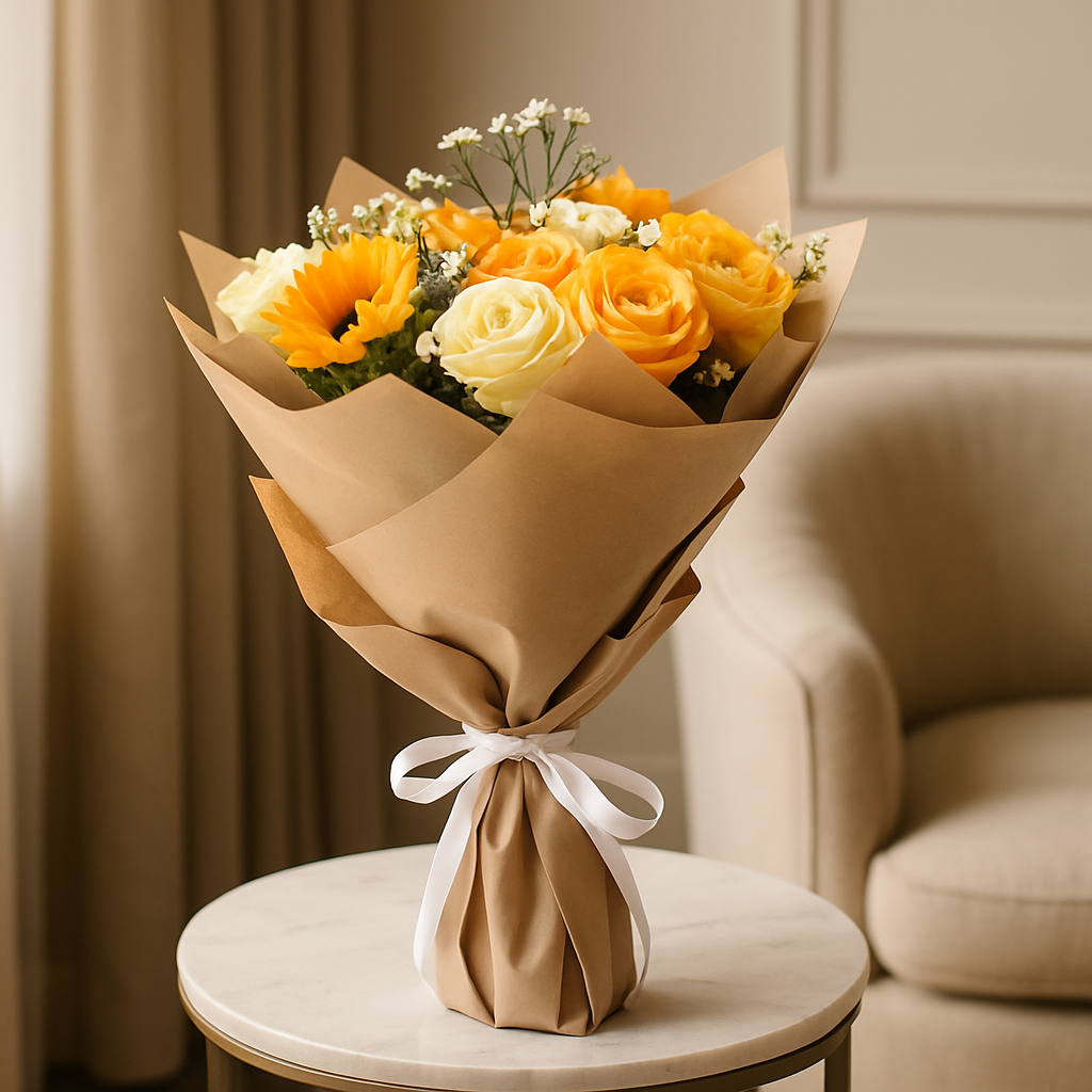 Sunburst – Birthday Roses And Sunflowers Bouquet
