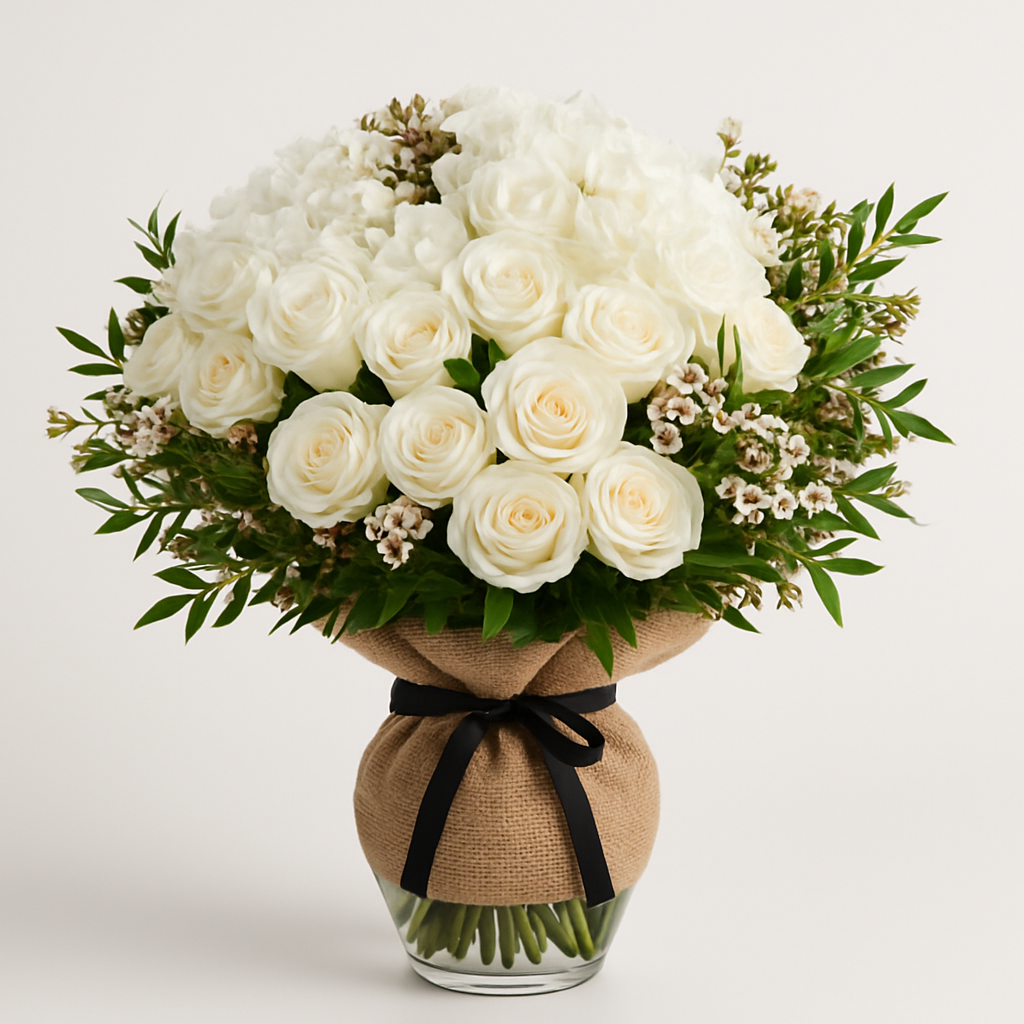 Sweetness And Light – Birthday Roses And Hydrangea Vase Arrangement #Size_Classic