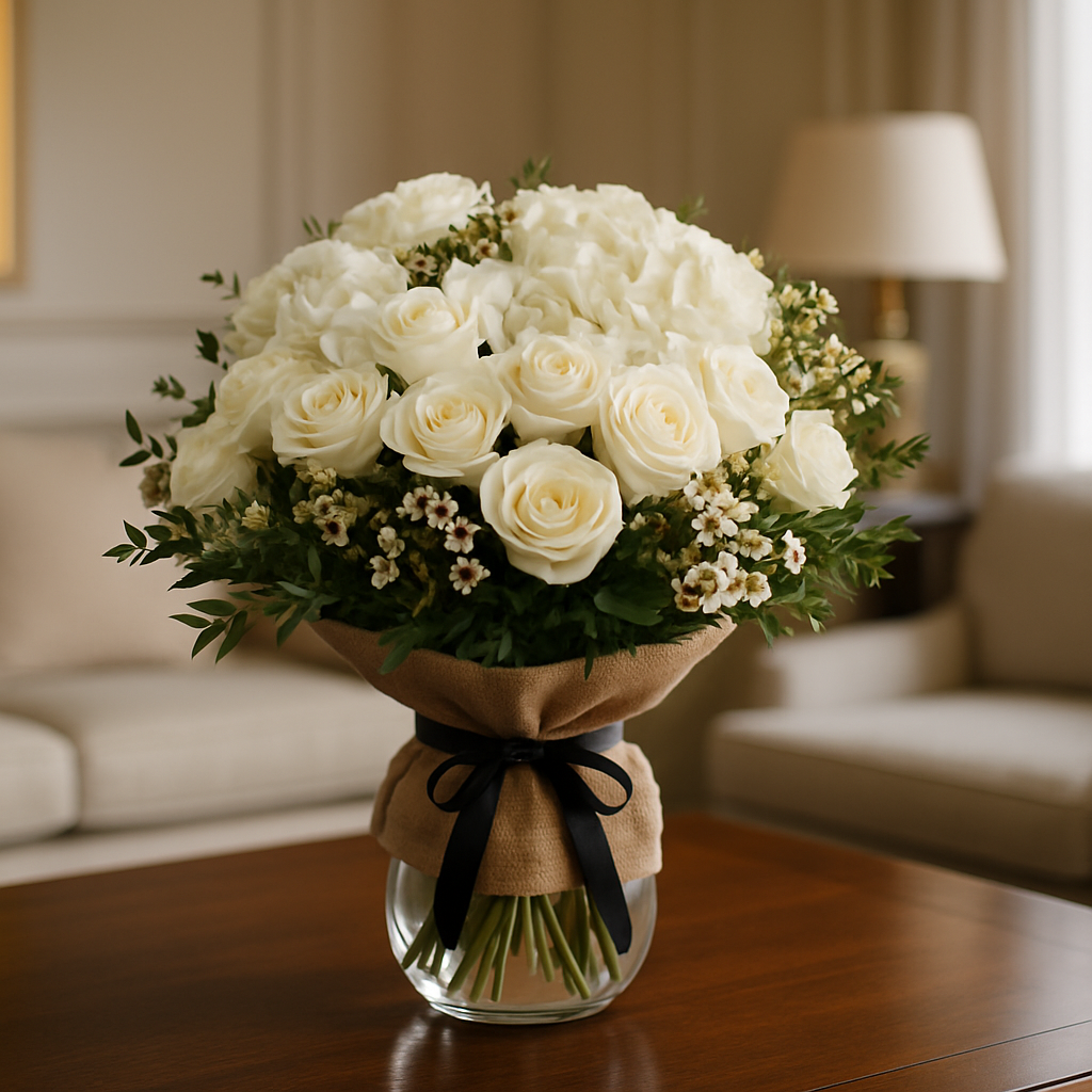 Sweetness And Light – Birthday Roses And Hydrangea Vase Arrangement