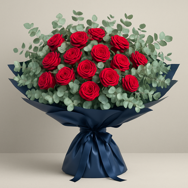 Time To Love – Birthday Roses And Eucalyptus Bouquet