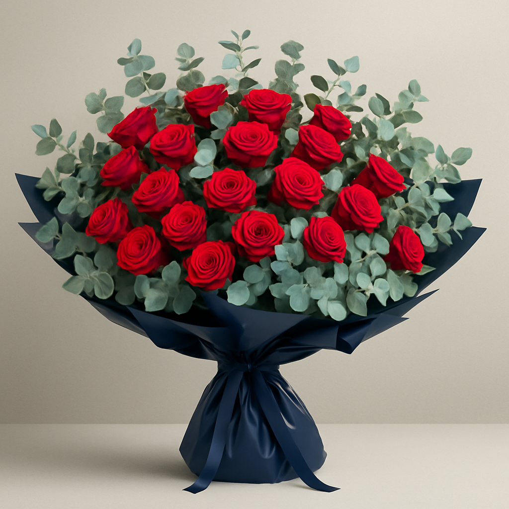 Time To Love – Birthday Roses And Eucalyptus Bouquet #Size_Grand