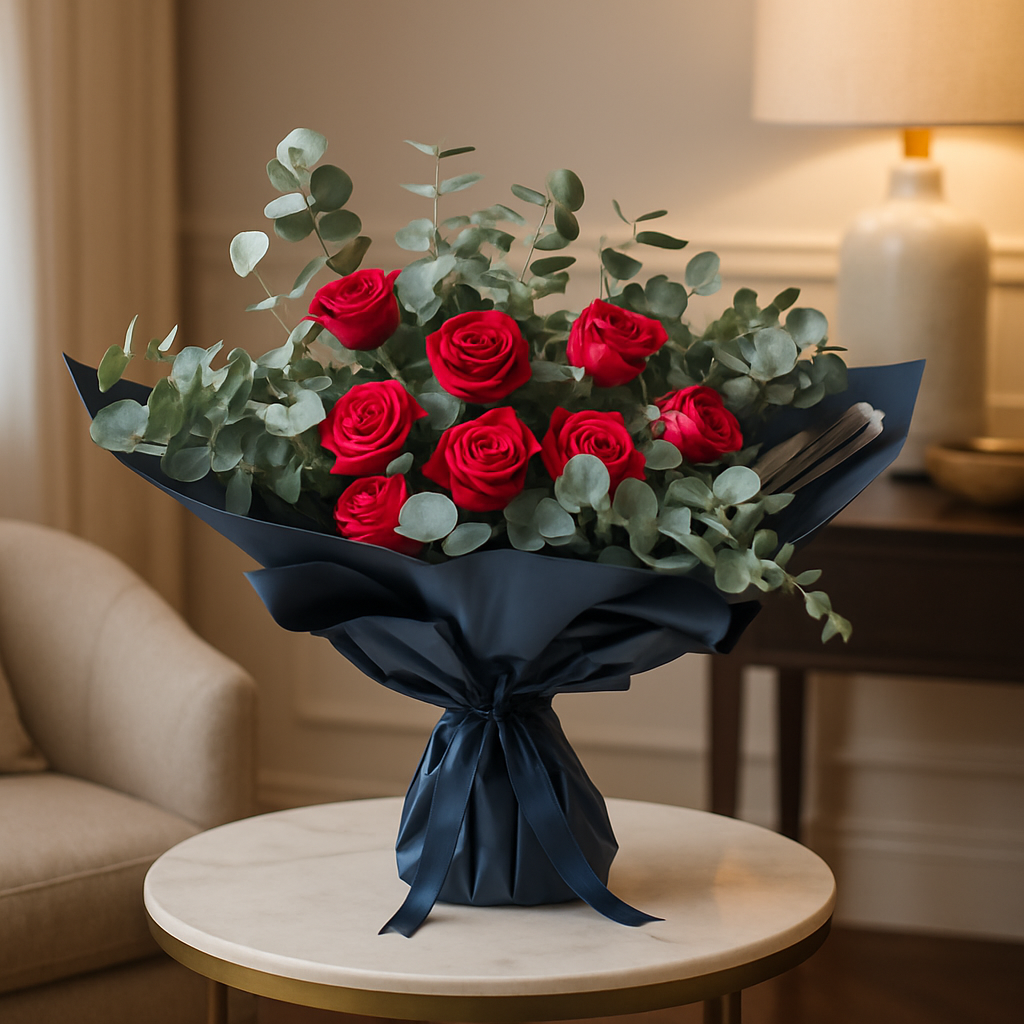 Time To Love – Birthday Roses And Eucalyptus Bouquet