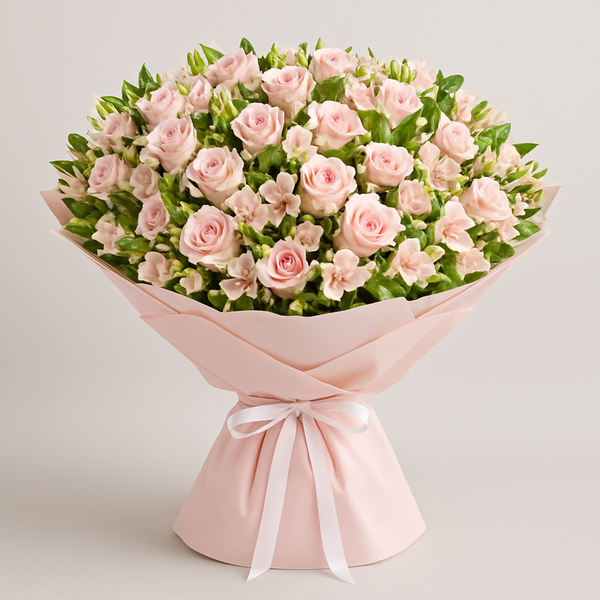 Timid Kiss – Birthday Roses And Alstroemeria Bouquet