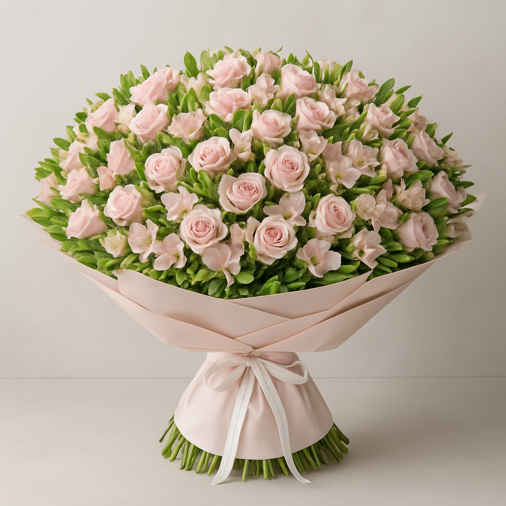 Timid Kiss – Birthday Roses And Alstroemeria Bouquet #Size_Grand