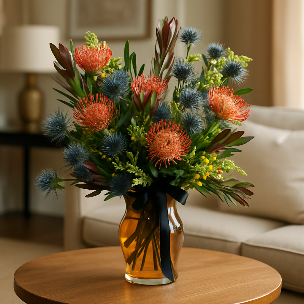 Totally Tropical – Birthday Red And Purple Flowers Vase Arrangement