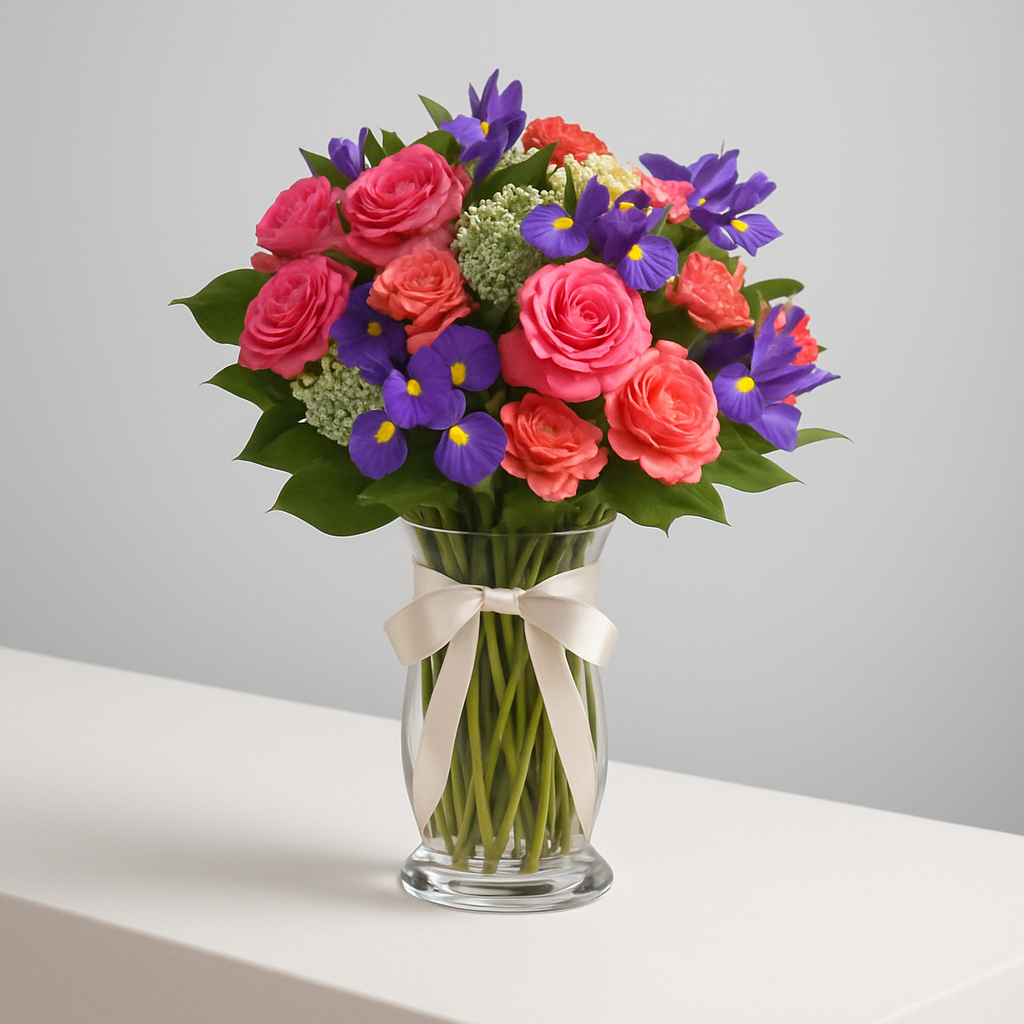 Tropical Breeze – Birthday Roses Vase Arrangement #Size_Classic