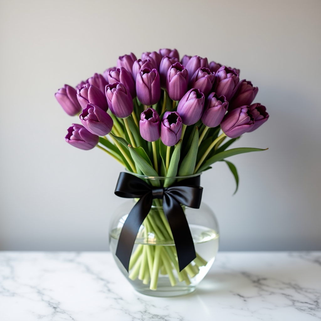 Purple Tulips Bouquet With Vase