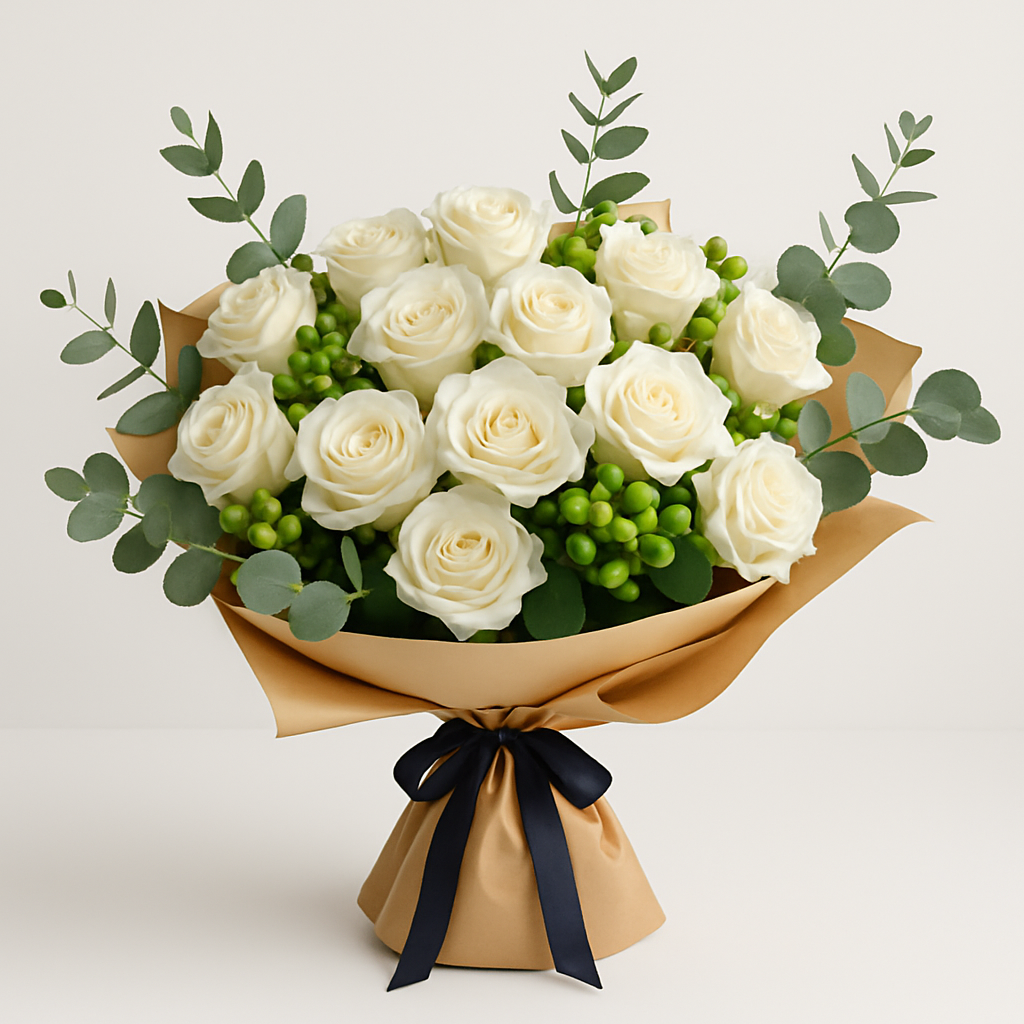 Unforgettable – Birthday Roses And Eucalyptus Hand-Tied Bouquet #Size_Classic