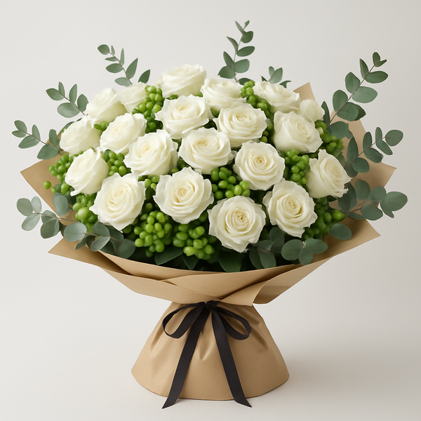 Unforgettable – Birthday Roses And Eucalyptus Hand-Tied Bouquet