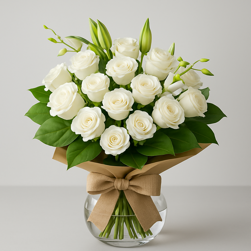 White N Green – Romantic Spray Roses And Roses Vase Arrangement