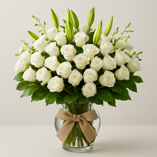 White N Green – Romantic Spray Roses And Roses Vase Arrangement