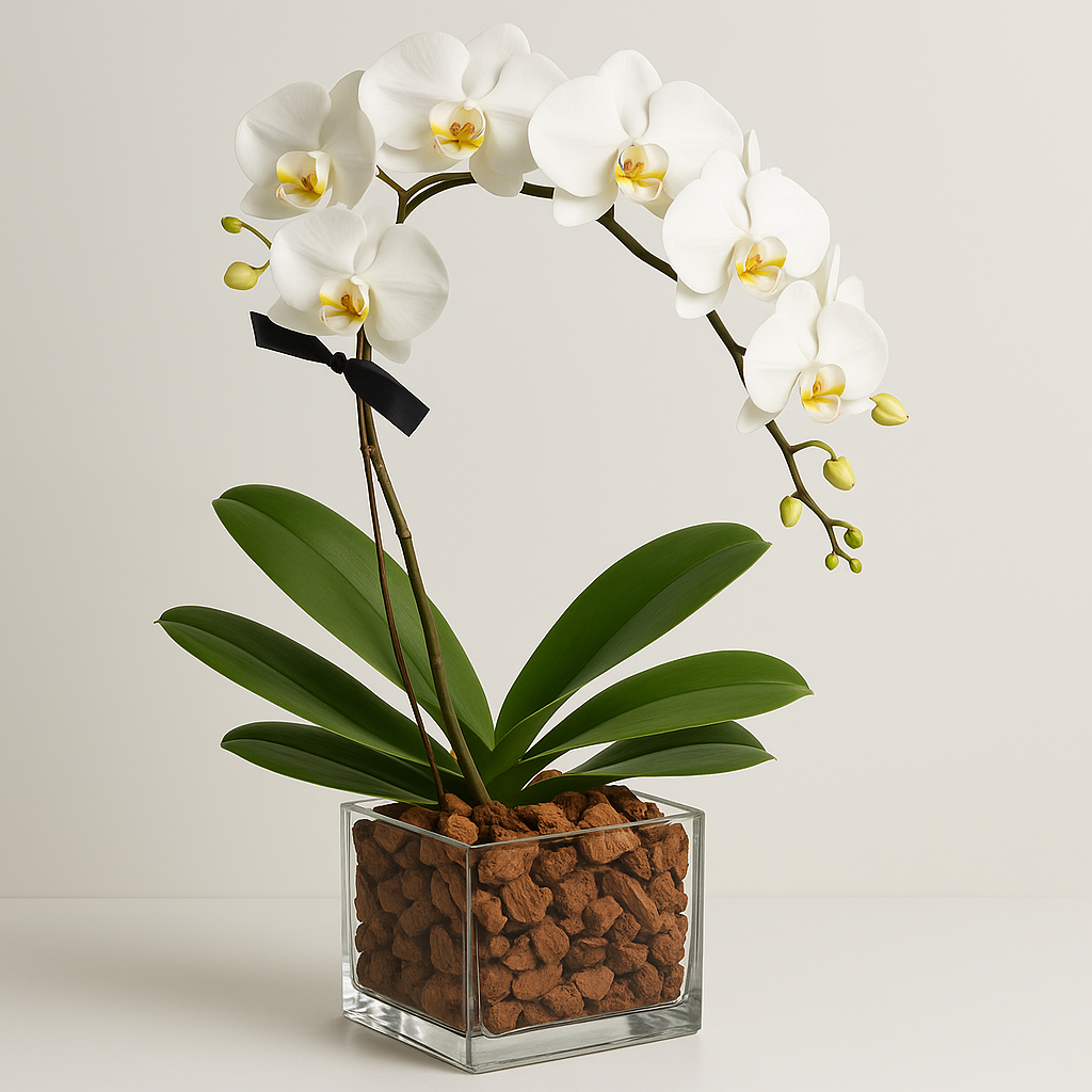 White Phalaenopsis Orchid Single Stem - Real Fresh Plant #Size_Deluxe