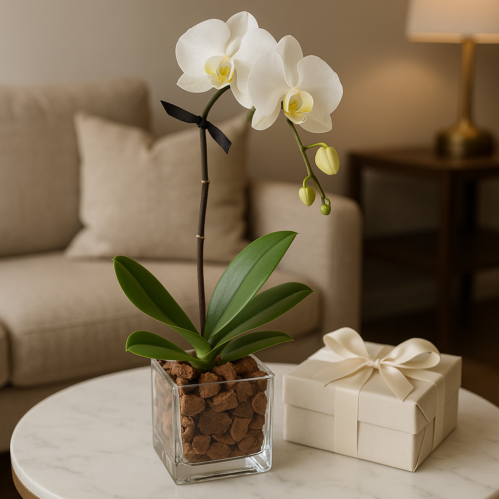 White Phalaenopsis Orchid Single Stem - Real Fresh Plant
