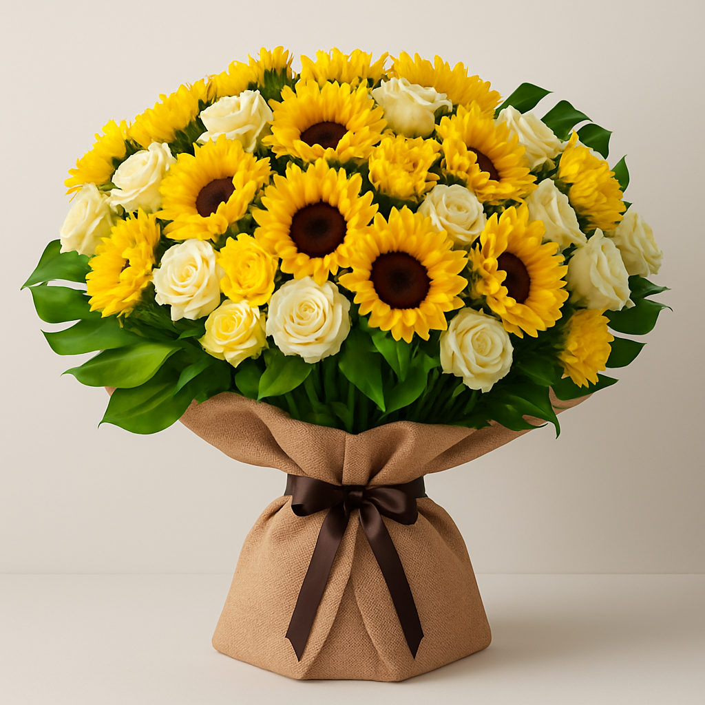 Yellow and White Burlap Wrapped Bouquet #Size_Grand
