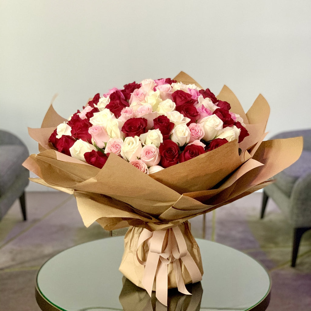 101 Premium Mixed Roses - Upscale and Posh - Same Day Flower Delivery Dubai