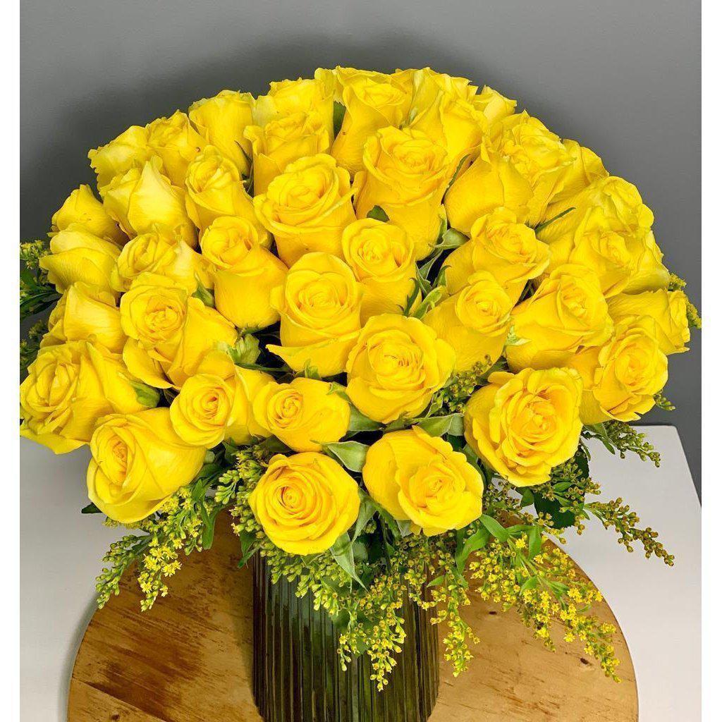 50 Signature Yellow Roses in a Vase - Upscale and Posh - Same Day Flower Delivery Dubai
