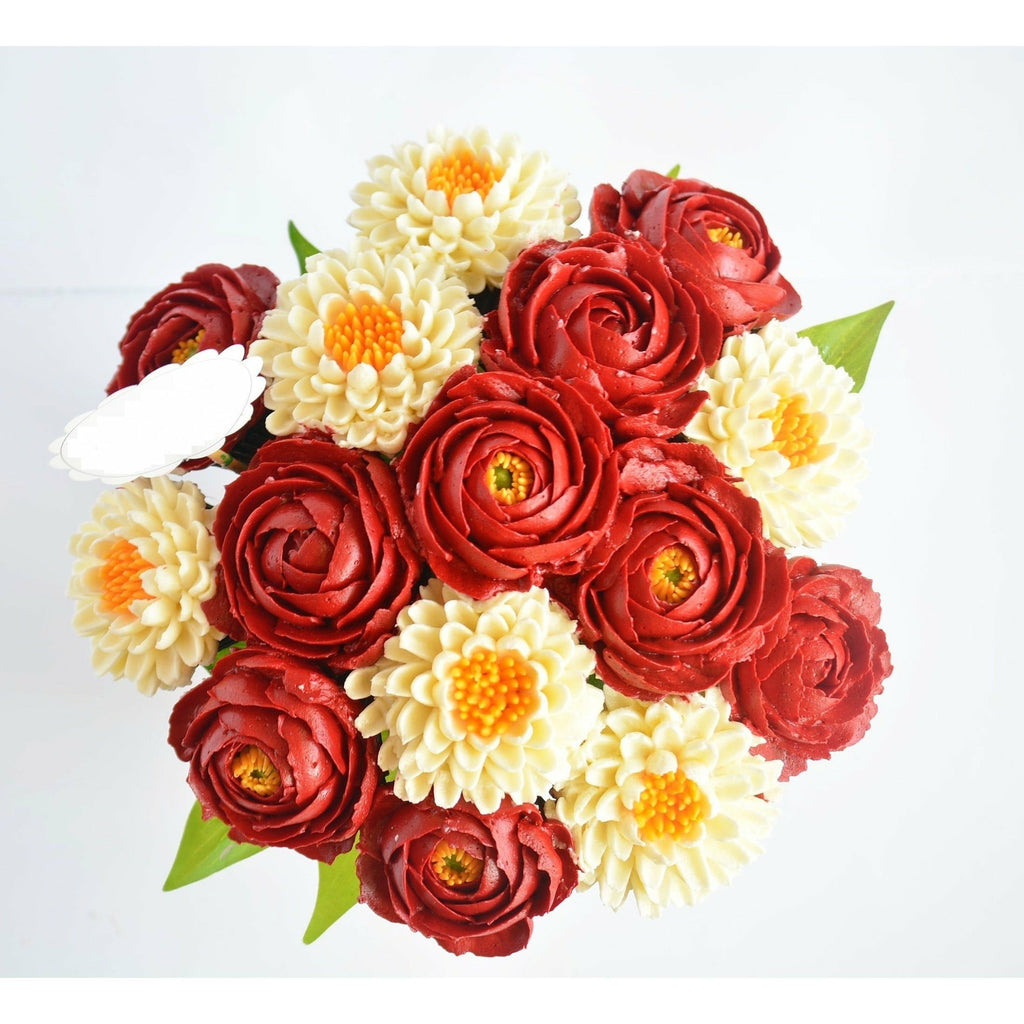 Bouquet of 15 mini red and yellow premier cupcakes