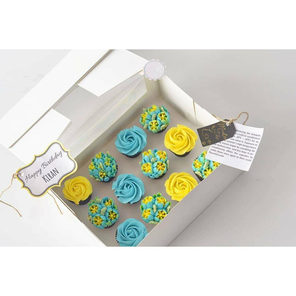 Box of 12 Yellow and Blue Mini Cupcakes