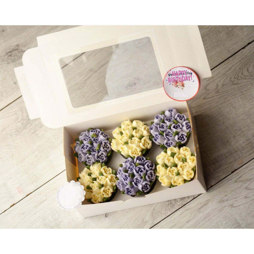 Box of 6 Purple and White Regular Cupcakes