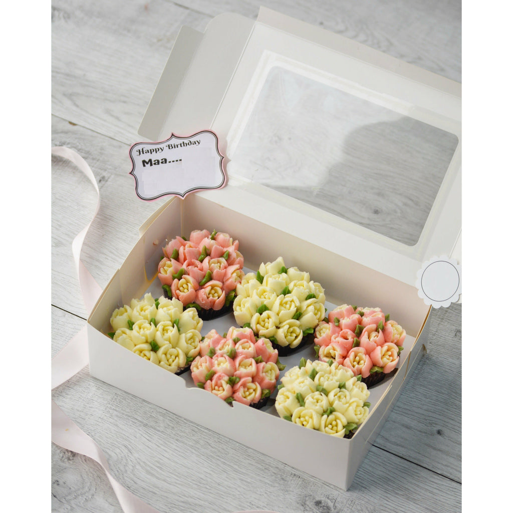 Box of 6 Peach and White Regular Cupcakes