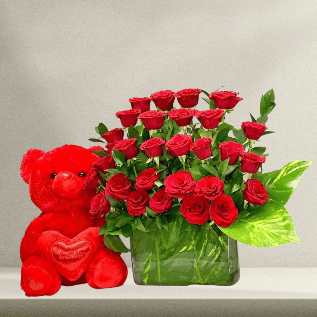 Endless Love Red Roses Gift Combo with Red Teddy Bear