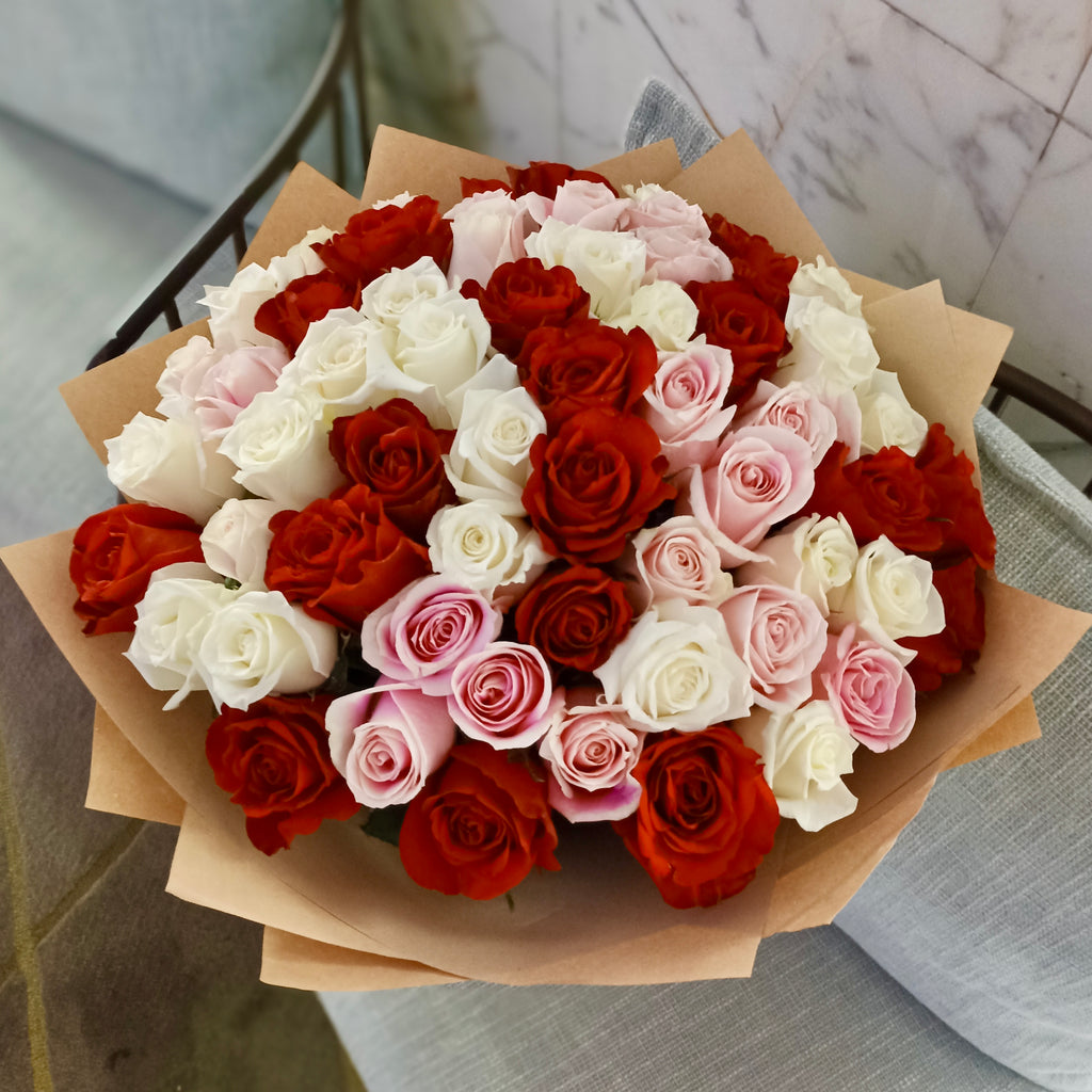 Luxurious Wrapped Rose Bouquet - Red Rose, White Rose or Purple Rose