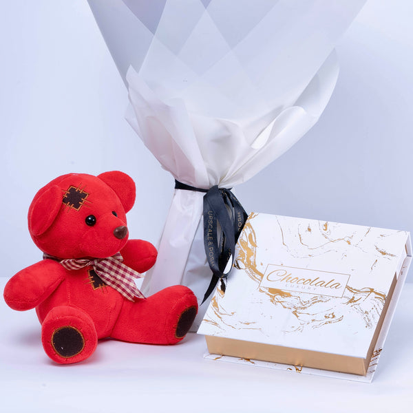 20 Luxury Roses Teddy and Chocolates Combo