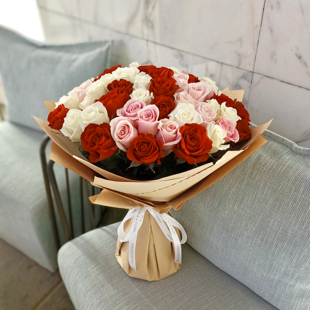 Pink, Red and White Roses Bouquet