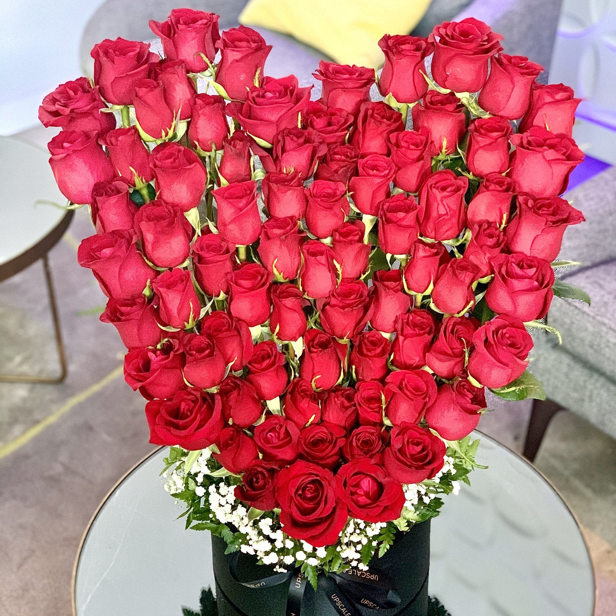Large heart shaped roses sculpture in a luxury box - Upscale and Posh - Same Day Flower Delivery Dubai #Size_Deluxe