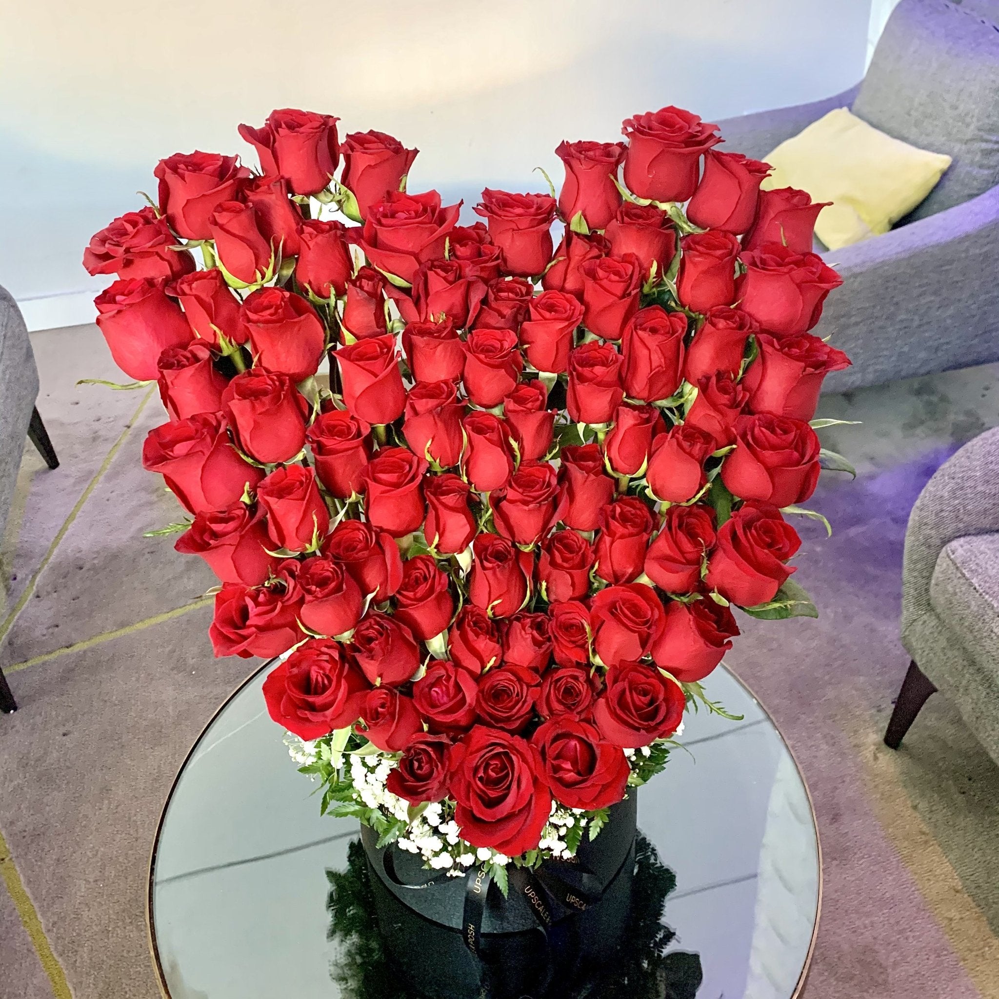 Large heart shaped roses sculpture in a luxury box - Upscale and Posh - Same Day Flower Delivery Dubai